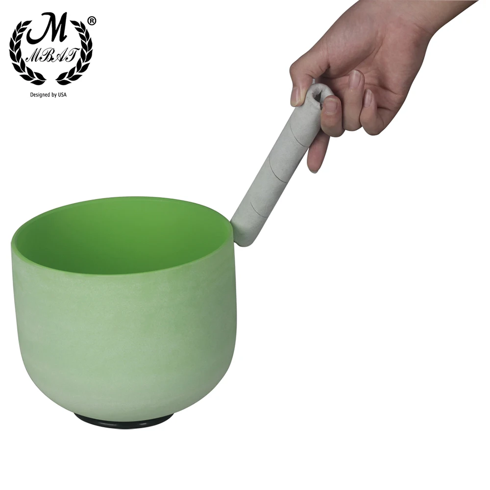 M MBAT 8 Inch Note B Crystal Singing Bowl Green Frosted Quartz Meditation Yoga Sound Healing Perfect Singing Bowl Rubber Stick