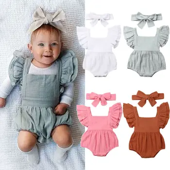 

2PCS Summer Newborn Baby Girls Boys Clothes Ruffle Romper Jumpsuit Cute Ruffle Fly Sleeve Toddler Backless Outfits Clothing