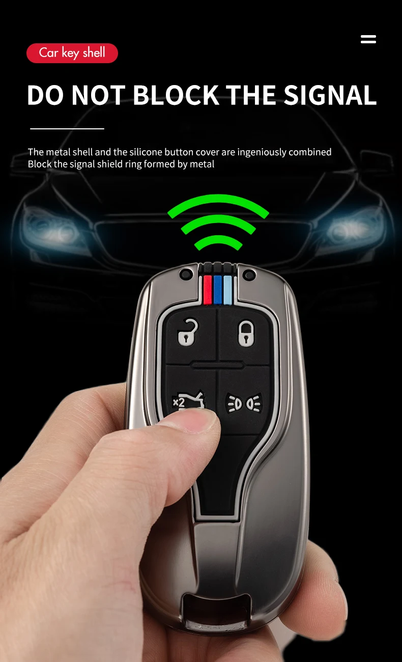 Portachiavi per auto in lega di zinco per Maserati Ghibli Levante Quattroporte Smart Remote Control Fob Cover portachiavi Keys Protector Bag - H45c34943befb42c493434be61af54095s