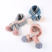 Детский зимний шарф с помпоном, детский шарф для девочек, для мальчиков, теплый для шеи теплые шарфы, вязаный шарф с меховым шаром, шарф От 1 до 6 лет