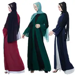 Открытый Абая Дубай длинный кардиган мусульманское женское Макси-платье кафтан Jilbab халат кимоно Рамадан кружева лоскутное эластичный