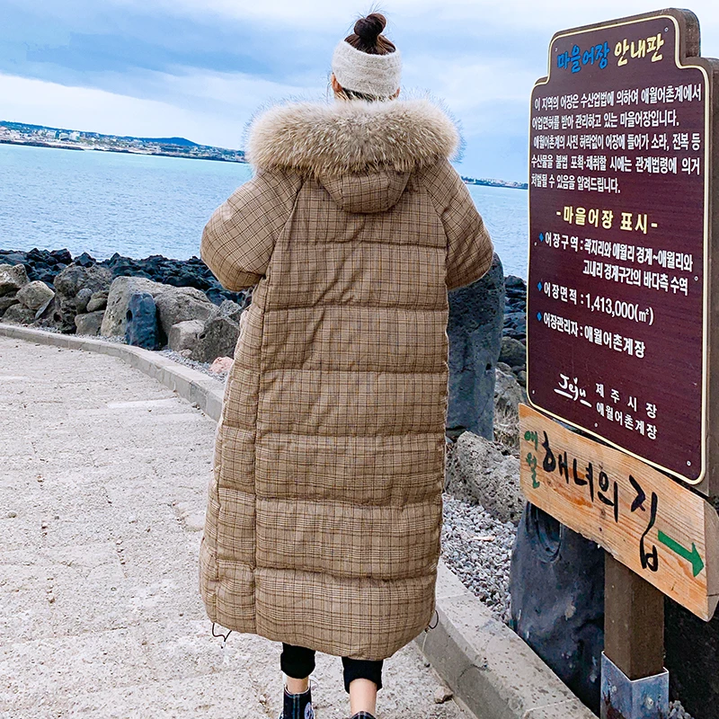 Корейский стиль зимняя куртка женская с капюшоном с мехом x-длинное пуховое пальто утепленная Теплая стеганая Высококачественная парка