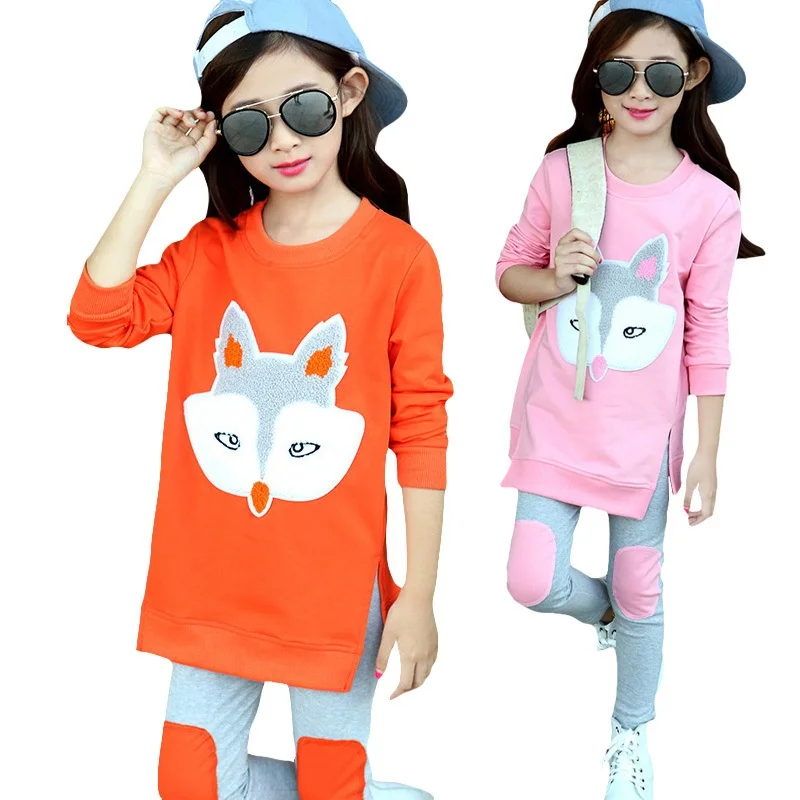 Весенне-Осенняя детская одежда комплект для малышей, комплект из двух предметов с рисунком лисы для девочек, Детский комплект для отдыха, детская одежда