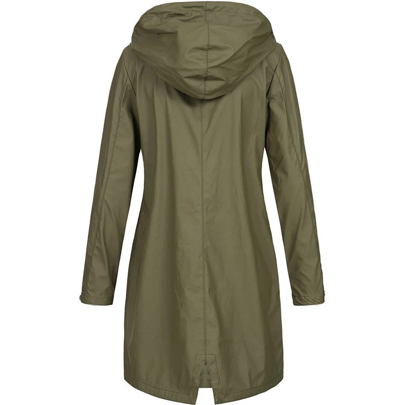 Spring Womens Hooded Long Windbreaker Coat Autumn Ladies Long Sleeve Jacket Outwear Femme Solid Outdoor Hiking Hoodie Raincoat