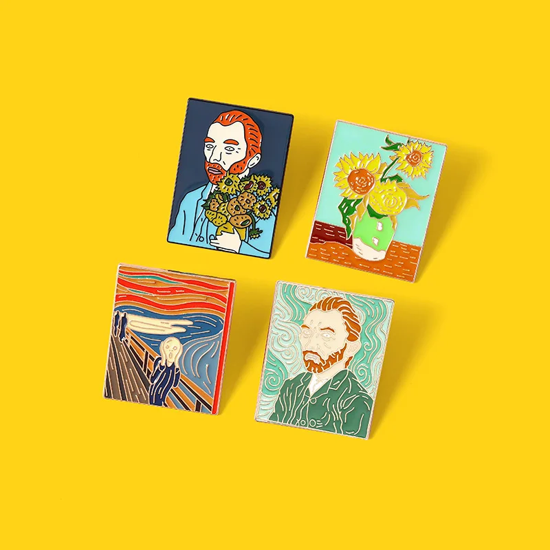 

Painting Brooch In Dripping Van Gogh Oil Enamel Pins Screaming Sunflower Backpack Badge Creative Alloy Jewelry Sunflower Brooch