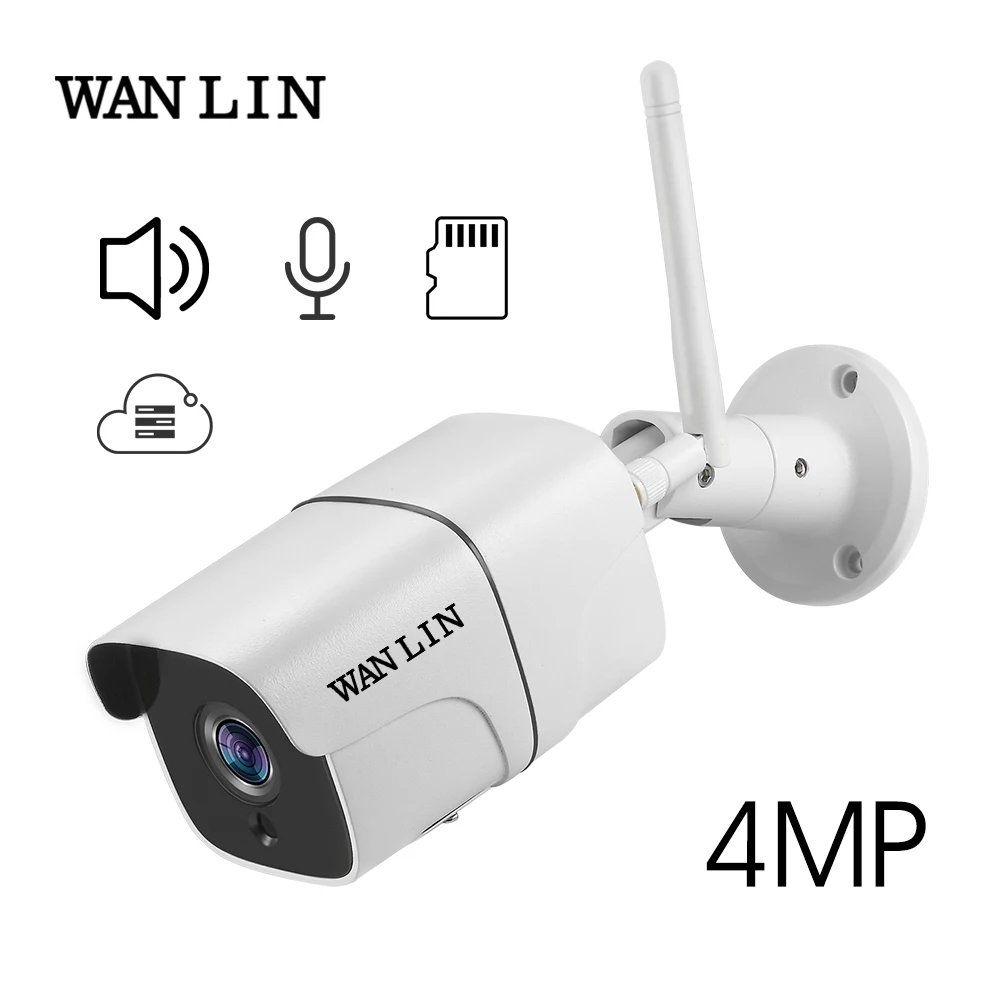 Беспроводная ip-камера WANLIN, 4 МП, 1080 P, Wifi, для улицы, металлическая пуля, встроенный микрофон, динамик, облачное хранилище, MicroSD, TF карта, 128G