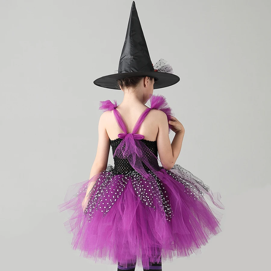 Classic Witch Girls Tutu Dress with Hat Child Halloween Costume Cosplay Carnival Party Princess Kids Wicked Witch Tulle Dresses (7)