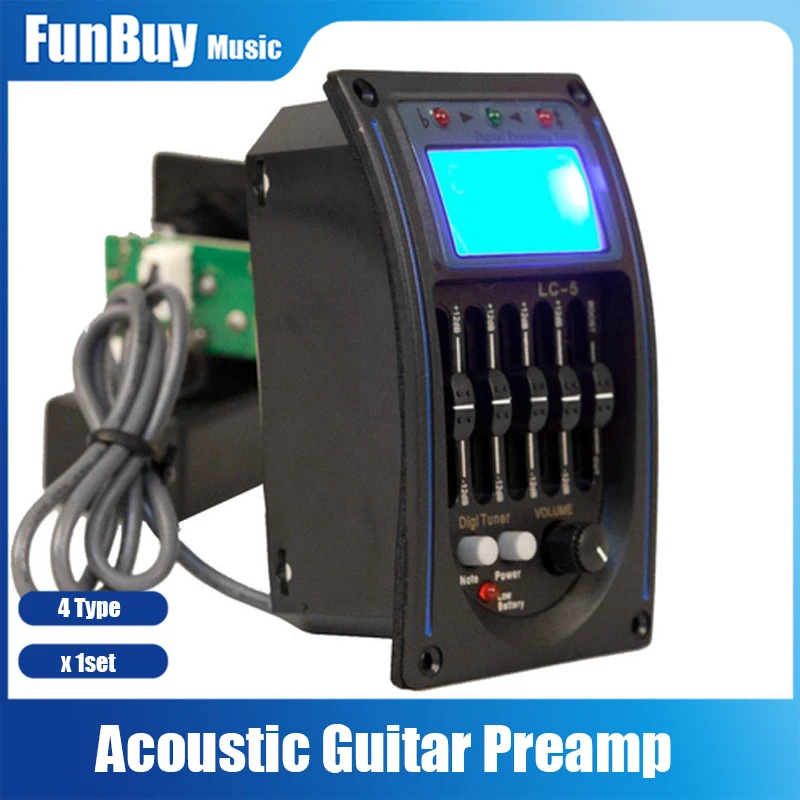 thumbnail image 2 of LCD 5-Band Acoustic Guitar Preamp EQ With Tuner - Piezo Pickup System For Guitar Amplification 2 of 10