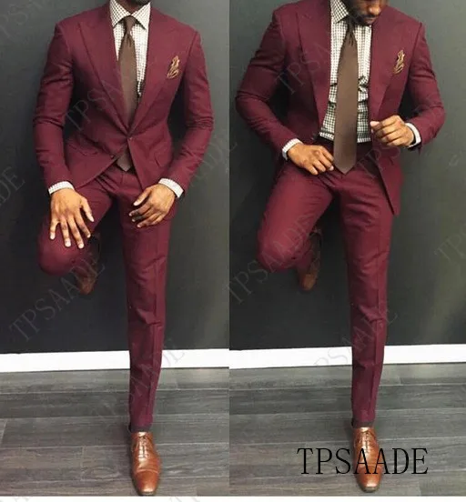 TPSAADE Зеленые Бордовые костюмы мужские Trajes De Hombre Traje Homb костюм жениха на заказ костюм для мужчин 2 предмета(пиджак+ брюки+ галстук
