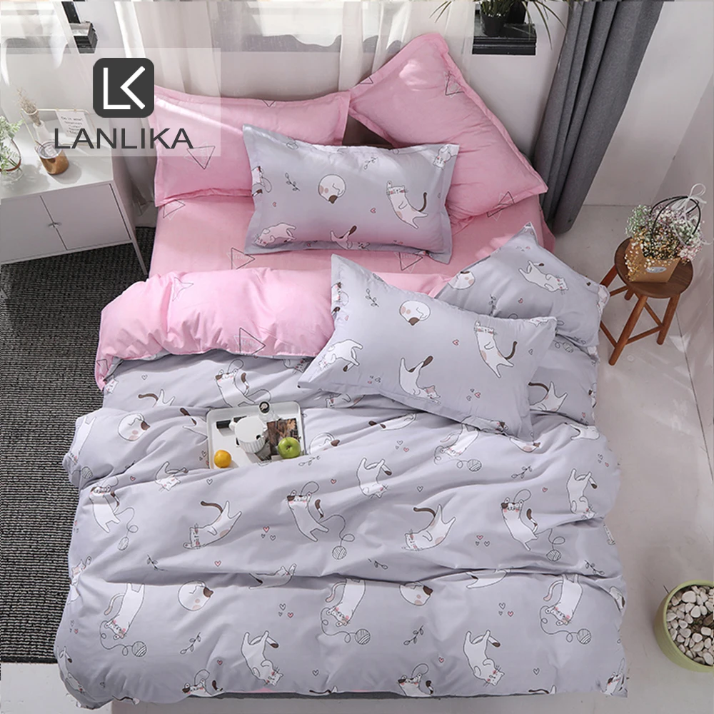 Lanlika комплект постельного белья с мультяшным котом милый мягкий пододеяльник