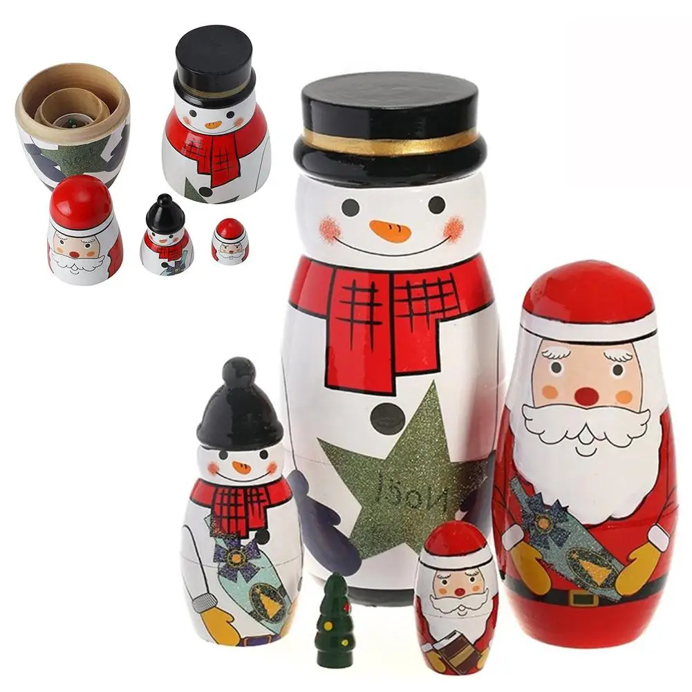 

5Pcs/Set Nesting Dolls Toys Wooden Russian Matryoshka Snowman Santa Claus Nesting Doll Craft Gift Home Decoration