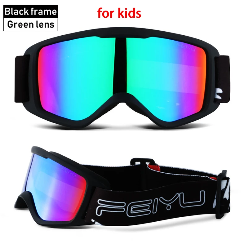 Black-4 for Kids Двойные линзы Анти-Туман Лыжные очки мягкие ТПУ цилиндрические лобовое стекло лыжные очки для взрослых детей Спорт на открытом воздухе альпинистские - Цвет: Black-4 for Kids