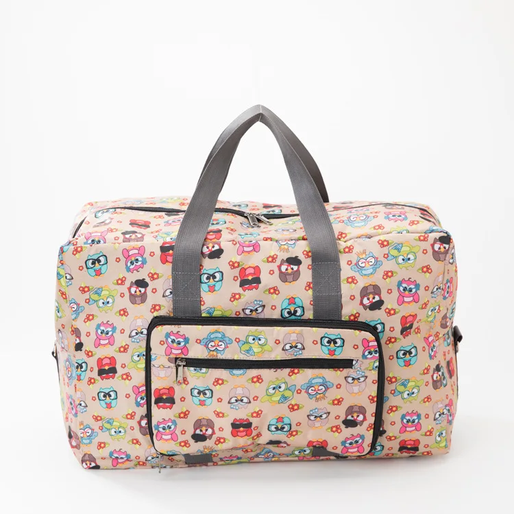 Owl Light Beige Модная нейлоновая Водонепроницаемая складная сумка дорожная сумка Большая вместительная короткая дорожная сумка с принтом для переноски багажа - Цвет: Owl Light Beige