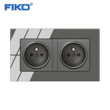 

FIKO 16A french power socket， double frame socket Househol , Gray Crystal Glass Panel wall power socket 146mm*86mm