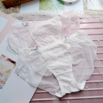 

Japanese Lolita Women Sweet Panties Fancy Bowknot Nets yarn Lace Trim Underwear Fairy Sexy Student Kawaii Girl Breathable Briefs