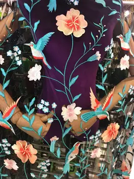 

newest bird Modern design French net lace fabric African Flower mul ti color embroidery tulle lace fabric for ladies dress