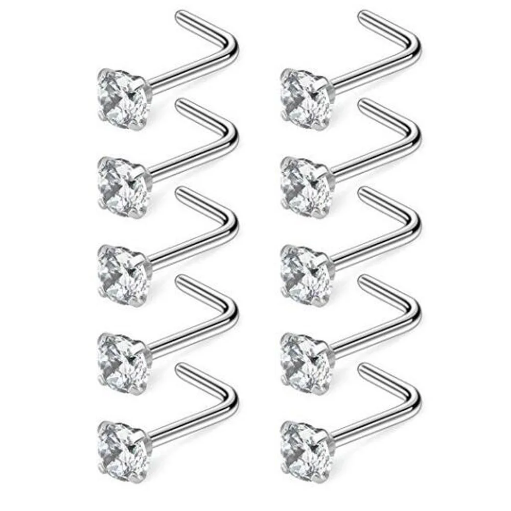 10 pcs/lot 20G Nose Piercing Jewelry 316L Stainless Steel Nose Rings