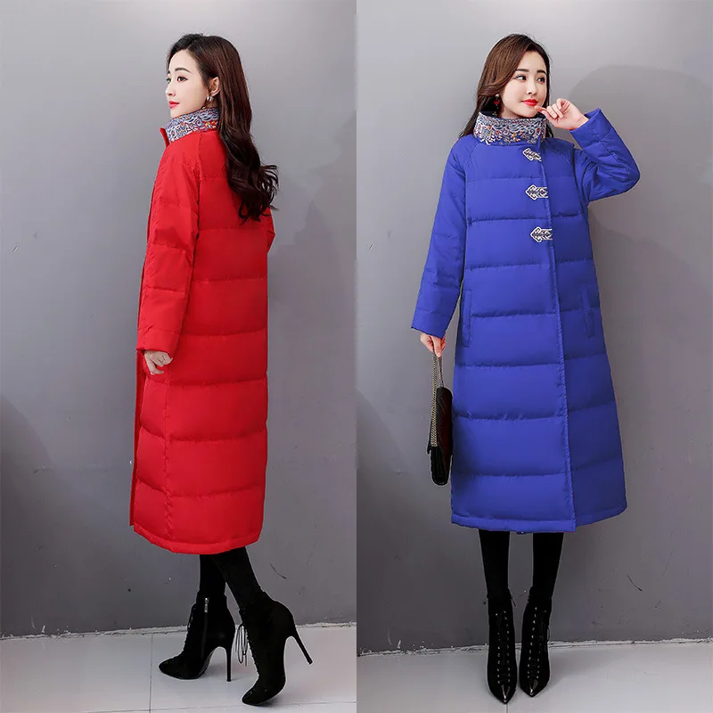 

Fashion Long Cotton-padded Clothes/Cotton Coat Embroidery Warm Comfortable 2018 Winter