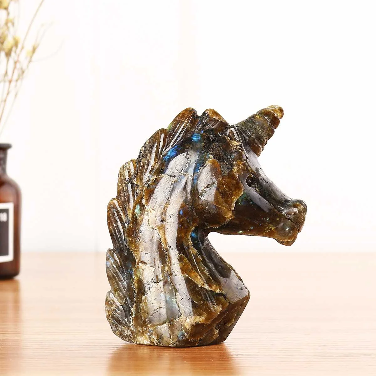 

Natural Quartz Crystal Unicorn Carving Horse head Figurine ReikiHealingHome Decor