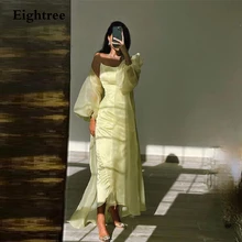 

Sweet Yellow Short Strapless Evening Party Dress Long Sleeves Straight Organza Vestidos de festa Prom Gowns Formal Dresses
