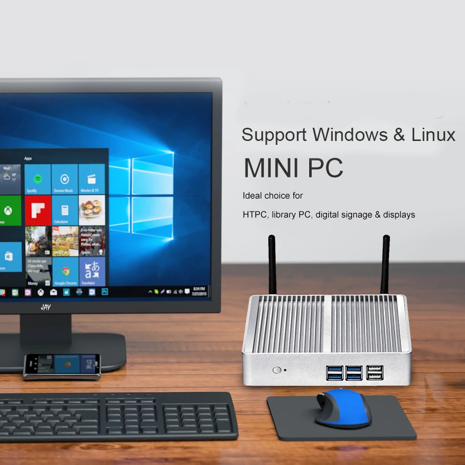 BEEBPC Fanless Comput Windows 10 Core i7 4500U i3 5005U 4010Y i5 4200Y DDR3L WiFi HDMI 8*USB Office Minipc Computer Mini PC-5