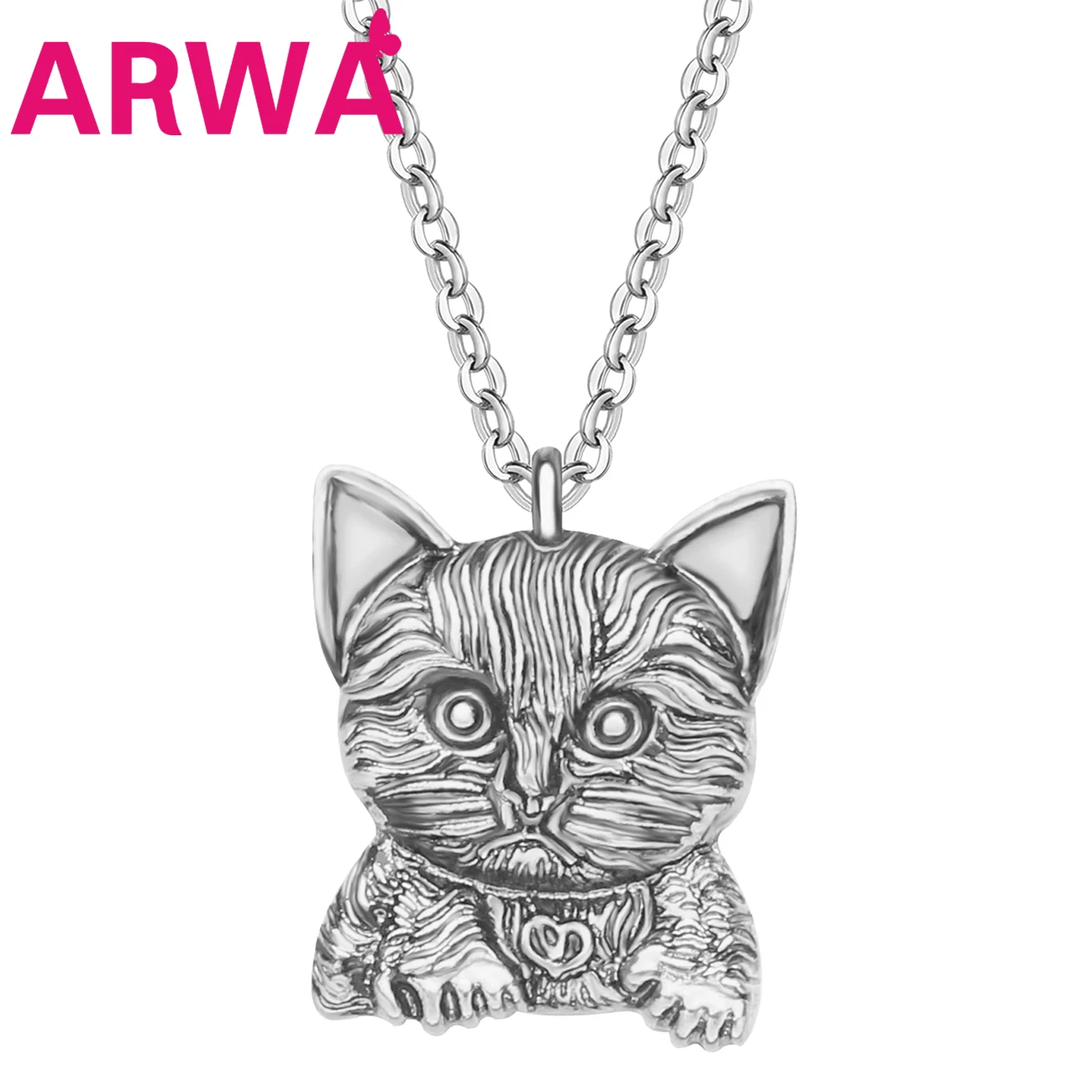 Ожерелье ARWA с котенком из сплава античным покрытием и серебряным цепочка
