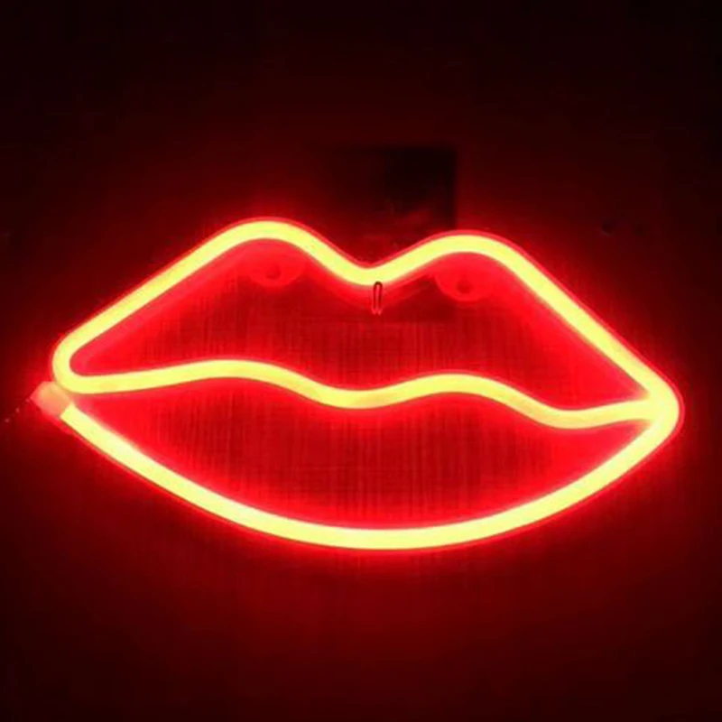 Lips Светодиодная лампа в новом стиле кактус Радуга молния Неоновые облака губы слова огни фотография фон украшения - Цвет: Lips