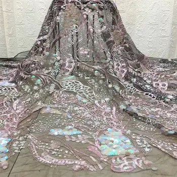 

African lace fabric 2020 high quality Nigerian French tulle lace fabric pink sequined lace lace fabric XZ32