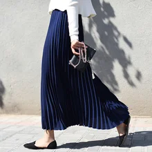 Женские плиссированные юбки, осенняя юбка, новинка, винтажная длинная юбка, Saias, высокая талия, Женская юбка макси, Saia Longa Falda Jupe