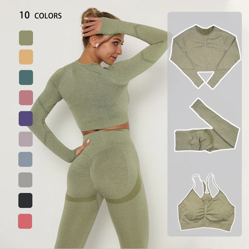 Gym Clothing Leggings Sportswear Crop-Top Yoga-Set Long-Sleeve Seamless Fitness Women Workout
