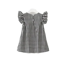 Pudcoco/комплект одежды в клетку для маленьких девочек, милые летние платья в черно-белую клетку с рукавами-лепестками для маленьких девочек возрастом от 2 до 7 лет