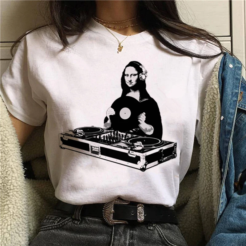 Mona Lisa Эстетическая Harajuku футболка женская Ullzang винтажная графическая футболка Веселая мультяшная футболка 90s корейский стиль Топы Футболки женские
