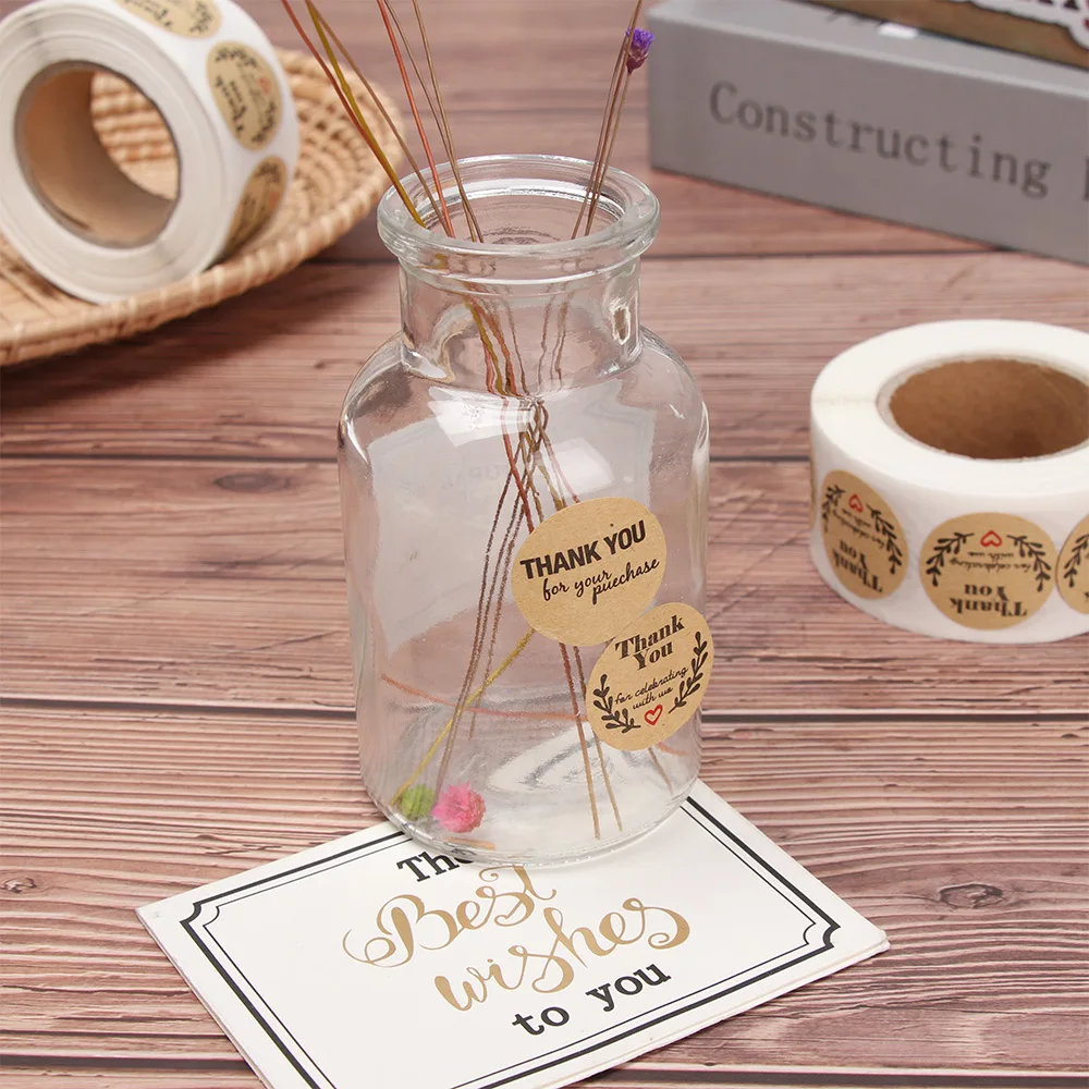 500PCs/Roll Thank You Kraft Handmade Stickers Wedding Party Cards Box Package Decor Label Cookie Bags Sealing Stickers Tag