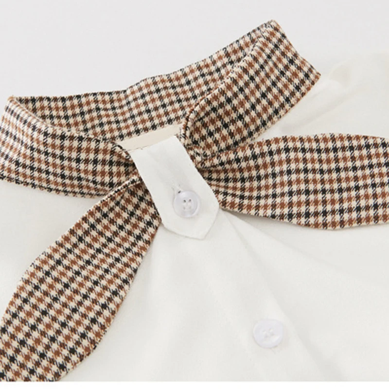 Sodawn/осень г., модные комплекты одежды для девочек комплект из 2 предметов: белая блузка+ клетчатые юбки для детей-подростков от 4 до 13 лет