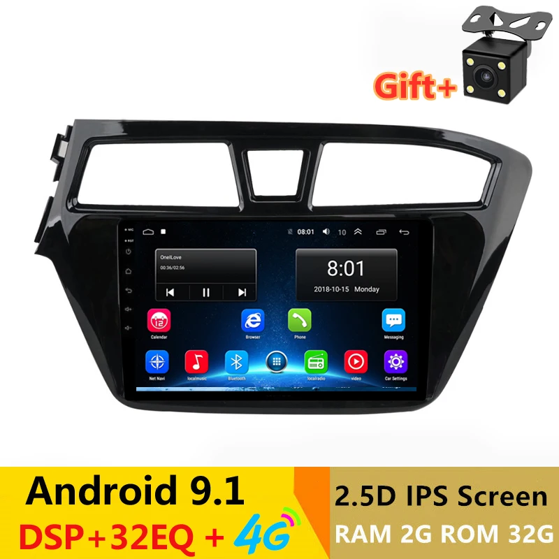 1" 2.5D ips Android 9,1 Автомобильный мультимедийный dvd-плеер gps для hyundai elite i20 радио DSP32EQ стерео навигации