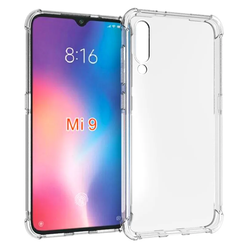 Прозрачный чехол для Xiaomi Mi 9 ТПУ с четырьмя углами прозрачный мягкий ударопрочный