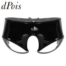 Мужское нижнее белье SISSY из лакированной кожи с эффектом мокрого вида, открытая промежность с прозрачной отделкой из органзы, Трусы со средней посадкой, нижнее белье, сексуальные трусы Hommes