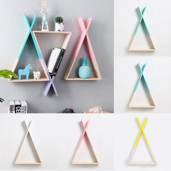 

New Nordic Style Wooden Triangle Shelf Lovely Colors Shelf Wall Hanging Trigon Storage Book Shelf Home Kids Baby Room DIY Decor