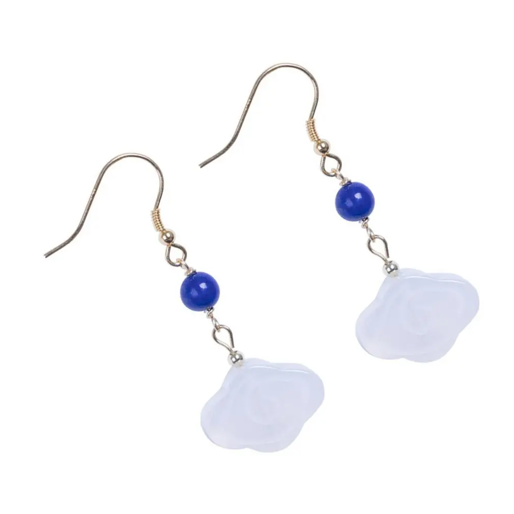 

S925 Silver Cloud Earrings Ethnic Style Retro Art White Agate Cloud Earrings Creative Lapis Lazuli Silver