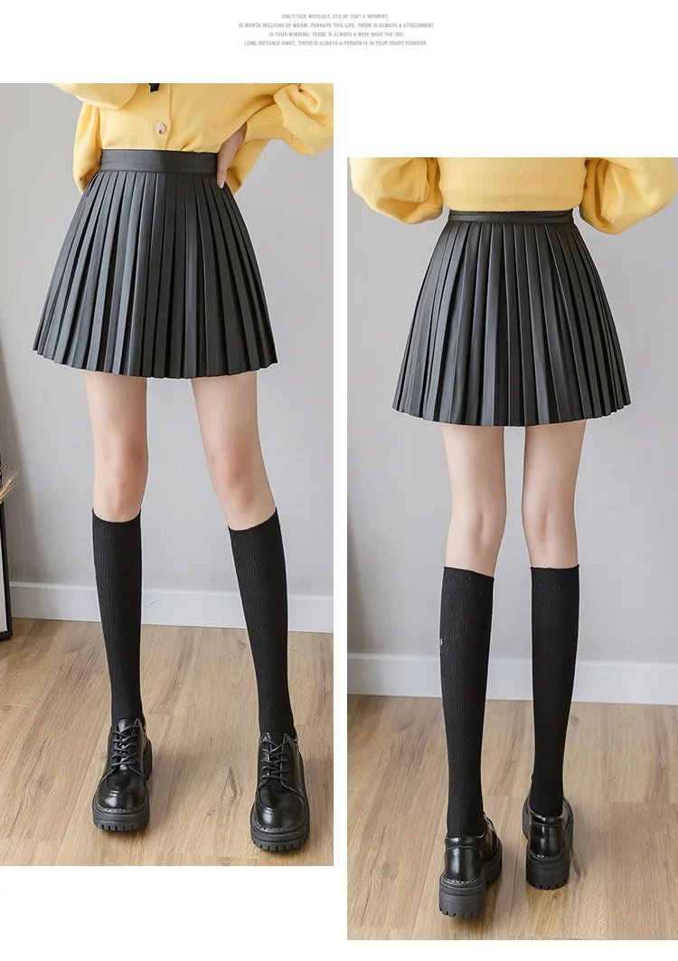 S-XL размера плюс PU мини Плиссированная Юбка Femme Высокая талия осень зима школьные женские юбки искусственная кожа пикантная юбка-пачка