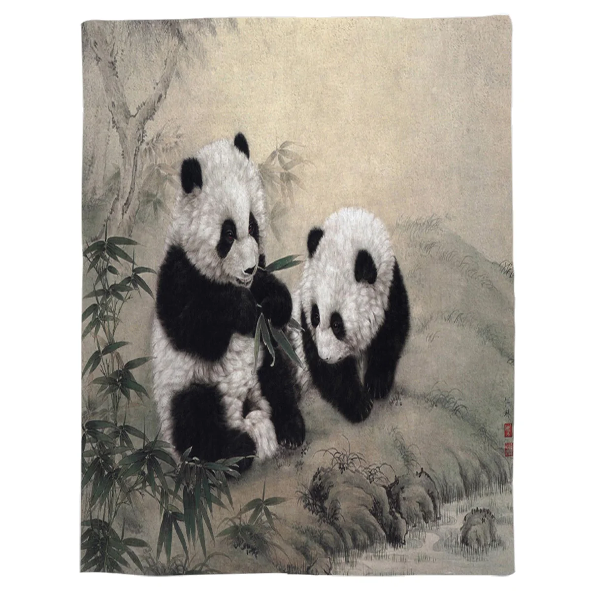 Animal Cute Panda Bamboo Ink Painting Throw Blanket Portable Flannel Hotel/Sofa/Office/Plane Travel Blankets for Beds | Дом и сад
