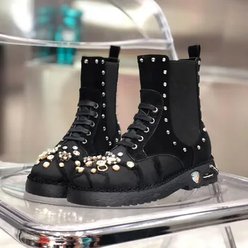 

New Genuine Leather Autumn Boots For Women Platform Chelsea Boot Spring Cowhide Booties Fashion Female Thick Bottom Black Bootie