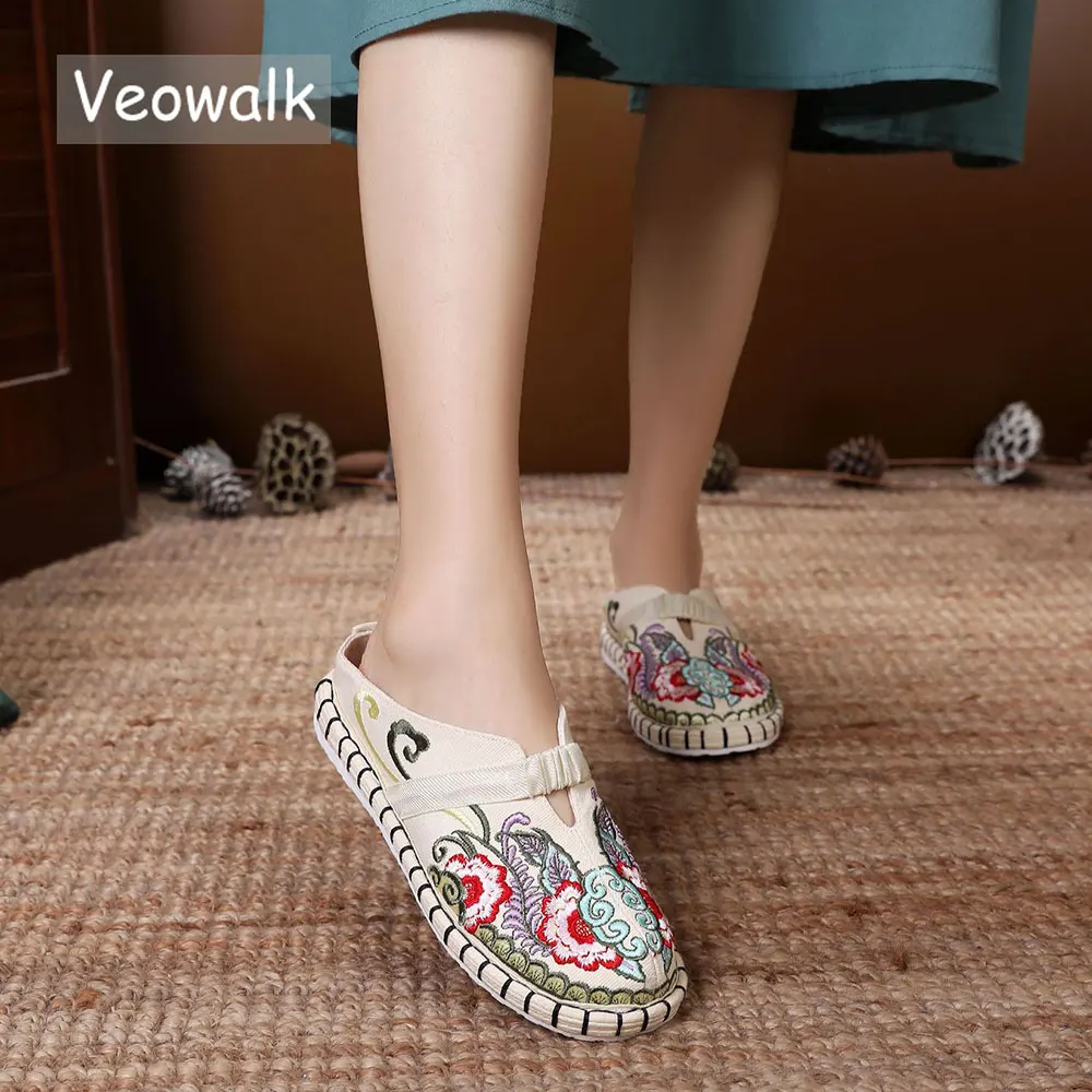 Эспадрильи Veowalk женские мягкие холщовые шлепанцы с вышивкой круглый носок