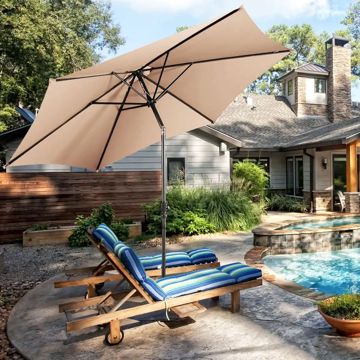 Costway 10ft Patio Umbrella 6 Ribs Market Steel Tilt W Crank Outdoor Garden Beige Aliexpress