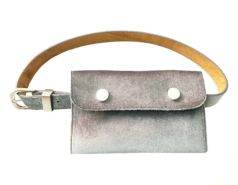 silver WKOUD EAM, новинка, модные поясные сумки для женщин, твердые металлические пуговицы, квадратные, повседневные, уличные, золотые, бархатные, с карманами, для женщин, A99 - Цвет: silver