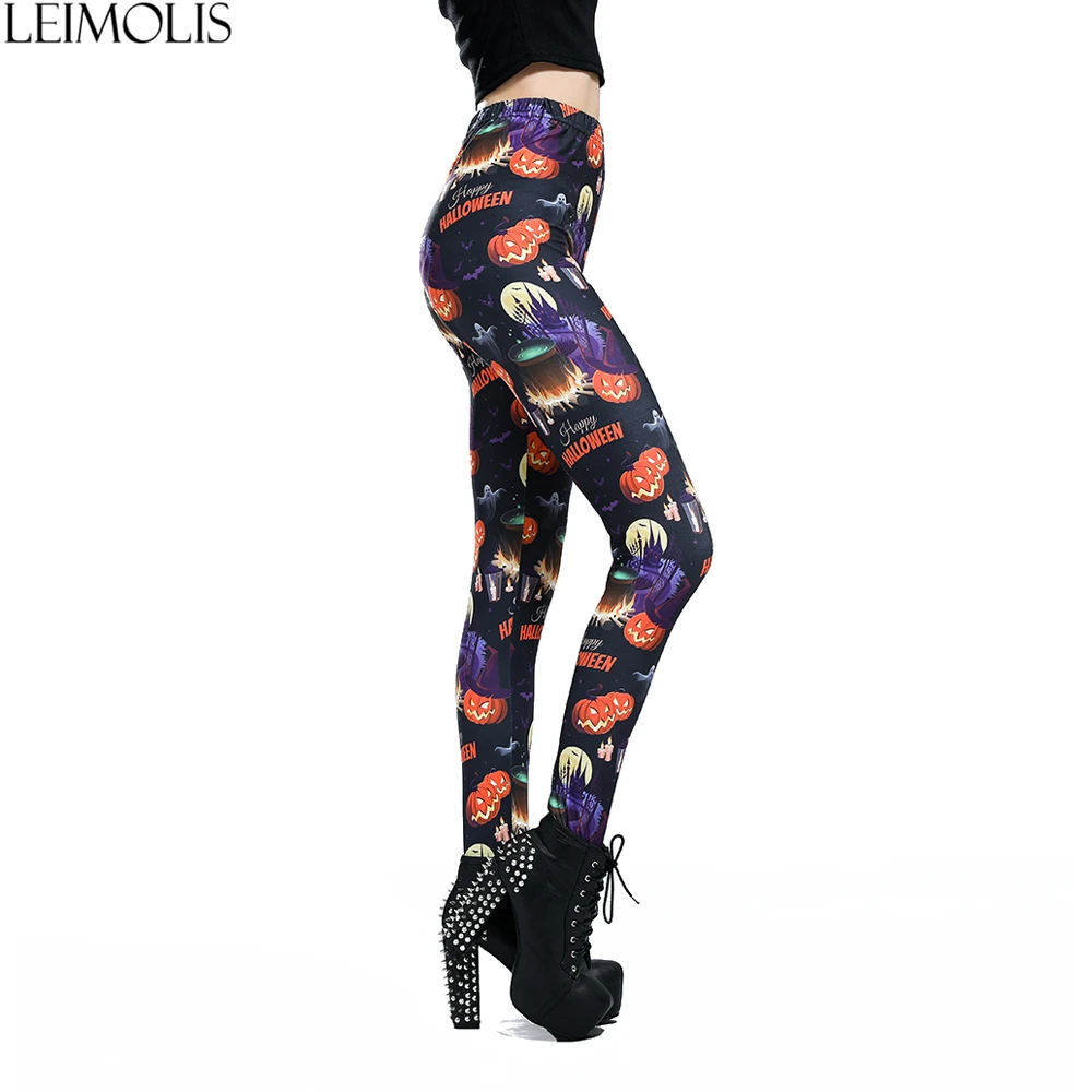 LEIMOLIS 3D print Pumpkin wizard black Gothic harajuku sexy plus size high waist push up fitness workout leggings women pants