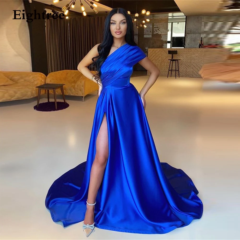 

Eightree Royal Blue Long Side Slit Arabic Party Gown Evening Dresses One Shoulder A Line Prom Night Dress Vestidos de fest