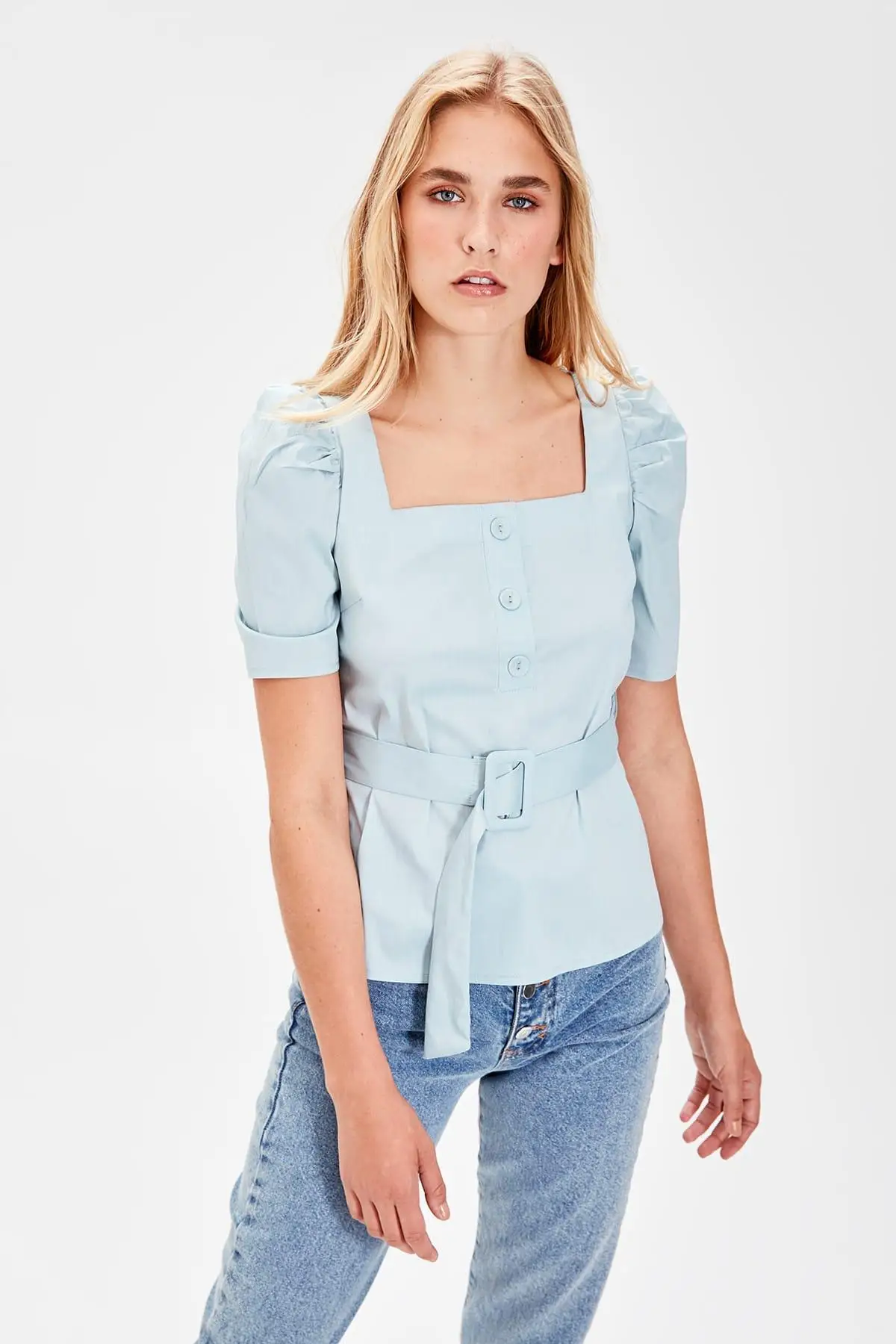 Trendyol Mavi Кнопка деталь Bluz TWOAW20BZ0133| |