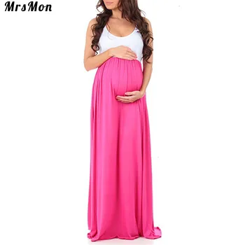 

Solid Color Round Neck Sleeveless Split Joint Will Pendulum Pregnant Woman Even Clothes Longuette maternity women dress long