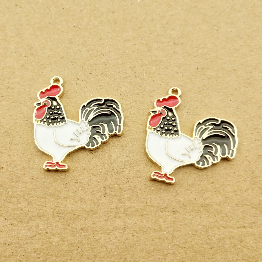 Set of 10 Gold-Plated Enamel Duck Charms